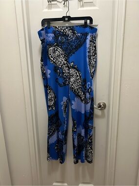 Melissa Paige Blue and Black Paisley Wide-Leg Pants